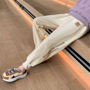 Printed Letters Girls Plush Casual Pants Winter New 2021 Children's Pants Western Style Middle-aged Children's Pants Tre