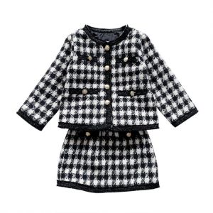 Children's Spring Autumn Clothes Girls Plaid Jacket and Skirt Birthday Fashion Korean Suit Kids Outfits Two Piece Skirt Set