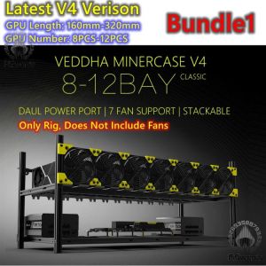 8 GPU VEDDHA V4C V3D Aluminum Stackable Open Air Bitcoin Ethereum Miner Mining Rig Rack Case Computer Tower ETH Miner Frame Rig