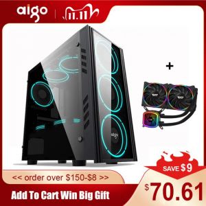 Aigo PC Gaming Case ATX Tower Computer Case with 120mm PWM/ARGB Fan Front I/O USB Type-C Port Tempered Glass PC Gamer Cabinet
