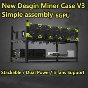 Cheap V3C 6 GPU Miner Mining Rig Aluminum Stackable Open Air Mining Case ETH Frame Rig for Bitcon Miner Kit Unassembled Ethereum