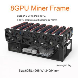 8 GPU Mining Case Steel Open Air Miner Rig Computer Case ETH Frame Rig for Bitcoin Miner Kit Unassembled Ethereum