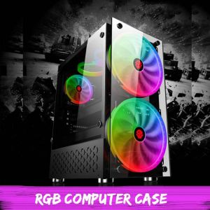 RGB Computer Case ATX Gaming Water Cooling PC Case  Double Side Tempered Glass Panels Computer Case with 2 Color Changing Fans