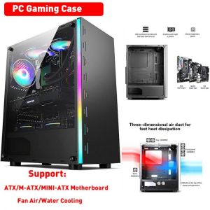 PC Computer Gaming Case Transparent Panel Support ATX/M-ATX/MINI-ATX Motherboard Air/Water Cooling Fan HDD/SSD Desktop Chassis