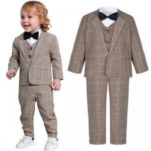 Baby Boy Wedding Suit Toddler Formal Gentleman Tuxedo Infant Winter Birthday Party Casual Fashion Outfit Set 5pcs