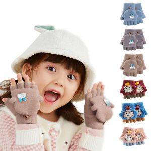 Baby Winter Gloves Boys Girls Knitted Fingerless Mittens Children Half Finger Flip Cuff Mittens Toddler Warm Gloves 1-6 Years