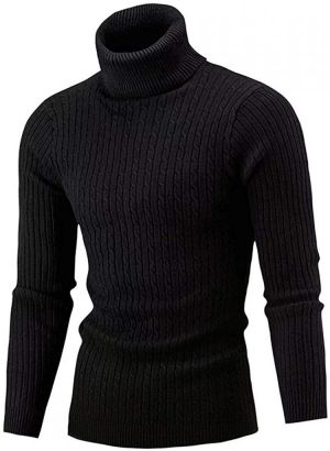 QZH.DUAO Cameinic Men's Casual Slim Fit Turtleneck Pullover Sweaters with Twist Patterned & Long Sleeve T-Shirt