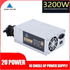 NAK PLUS 3200W ETH Mining Machine Power Supply 2U Single Power Supply 10x6pin 95%Efficiency Support Multi-GPU For Bitcoin Mining