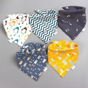5PCS/LOT New Baby Bibs Triangle Double Cotton Bibs Cartoon Print Saliva Towel Baby Boys Girls Feeding Apron Cotton Bandana Bibs