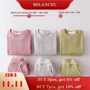 MILANCEL 2021 Autumn New Baby Clothing Set Toddler Boys Suit Waffle Girls Outfit  Brief Style Casual Suit