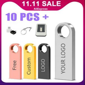 10PCS/lot Metal USB Flash Drive Pen Drive 4GB 8GB 16GB Pendrive 32GB 64GB Memory Stick 128GB USB Stick Gift Free Customized LOGO