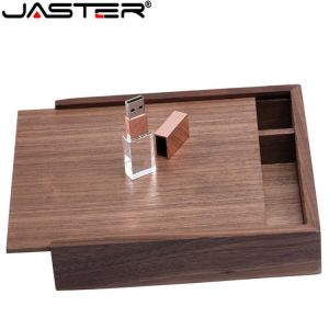 JASTER 1PCS FREE LOGO walnut Photo Unique Album Wood usb+Box Memory stick Pendrive 64GB Photography Wedding Studio 170*170*35mm