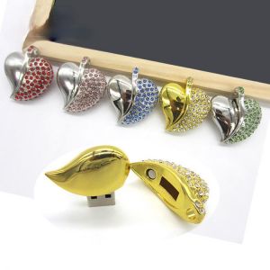 NEW HOT Fashion Metal Crystal Pen Drive 4G 8G 16G 32G 64G Crystal Heart USB Flash Drive USB 2.0 Memory Flash Stick PenDrive Gift
