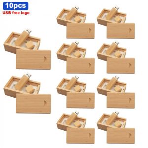 10pcs/lot free custom logo wooden + Box Personal LOGO pendrive 4GB 16GB 32GB 64GB usb Flash Drive U disk Memory stick for Gift