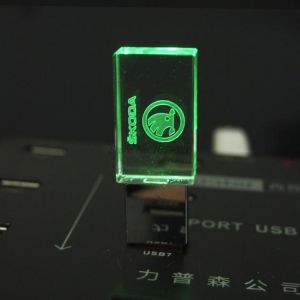Crystal LED Light 64GB 128GB Pendrive Skoda Car Logo 32GB 16GB 8G 4GB USB Flash Drive U 2.0 Memory Stick Diamond Pen Drive Gifts