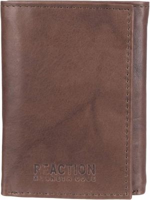Kenneth Cole REACTION Men's RFID Leather Slim Trifold with ID Window and Card Slots, Brown, One Size