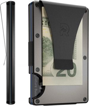 The Ridge Slim Minimalist Front Pocket RFID Blocking Aluminum Metal Wallets for Men with Money Clip (Gunmetal)