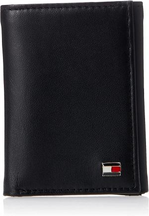 Tommy Hilfiger Men's Genuine Leather Trifold Wallet With ID Window, Credit Card Pockets
