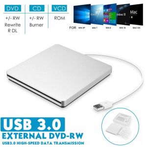 External CD DVD Drive USB 3.0 CD DVD Rom Rewriter Burner Writer High Speed Data Transfer for Laptop/Desktops Win 7/8/10 Linux OS