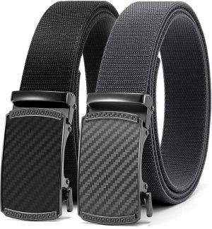 CHAOREN Elastic Stretch Golf Belt, 2 Pack Nylon Ratchet Belt Mens Belts Casual, Adjustable Trim to Fit