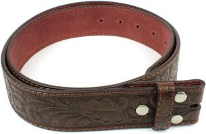 Leather Belt Strap with Embossed Western Scrollwork 1.5" Wide with Snaps