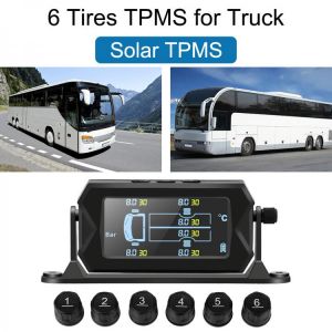 Truck TPMS Tire Pressure Monitoring System TPMS Solar Charge with 6 External Sensors Digital LCD Tyre Temperature Alarm Monitor