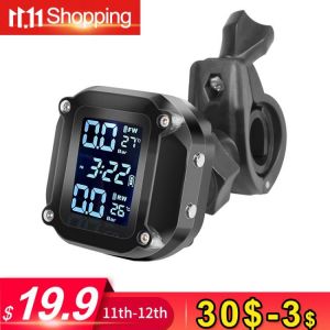 Motorcycle TPMS Motor Tire Pressure Tyre Temperature Monitoring Alarm System with 2 External Sensors USBCharging motos