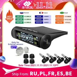 E-ACE Solar Power TPMS Car Tire Pressure Alarm Monitor System Auto Security Alarm Systems Tyre Pressure Temperature Warning