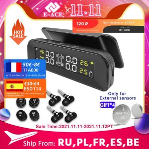 E-ACE TPMS Car Tire Monitoring Pressure Display auto Alarm Monitor Solar Power Charging Temperature Warning with 4 sensors