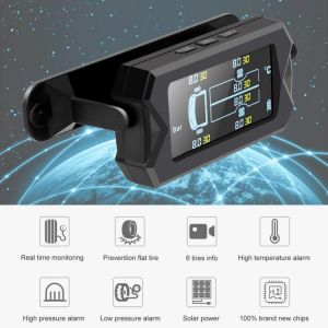 Car Truck TPMS With 6 External Sensors Wireless Tyre Pressure Alarm Tire Pressure Monitoring System Solar Power & USB Charging