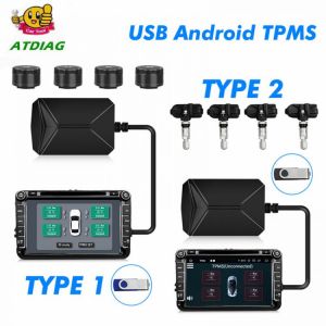 TPMS USB DVD Android Tire Alarm Auto Tire Pressure Sensors Monitoring System 4 Tire external / internal Temperature Alarm inner