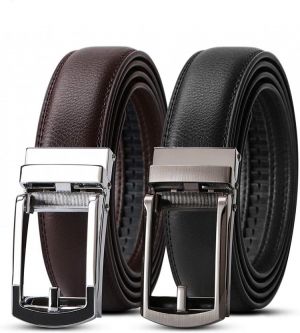 WERFORU Set of 2 Leather Ratchet Dress Belt for Men Perfect Fit Waist Size 22-50 inches with Automatic Buckle