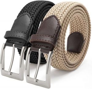 Men's Stretch Belts 2 Pack, Fairwin Unisex Gift Elastic Braided Belt 1 3/8" Width Casual Golf Shorts Jeans Belts for Men