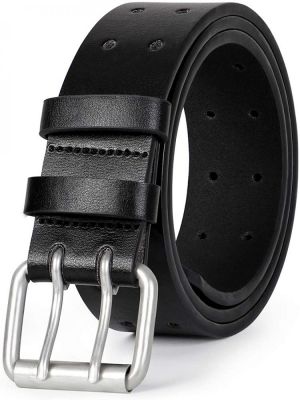 Double Prong Leather Belt Heavy Duty Belt for Men, Double Grommet Holes Belt for Pants