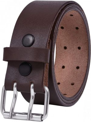 Leather Belts for Men Heavy Duty 1.75 Inch Wide Double Prong Casual Leather Grommet Belt