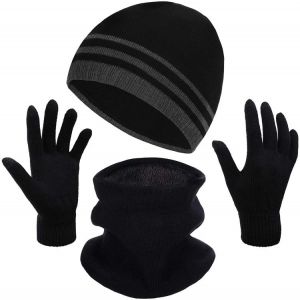Men's Winter Beanie Hat, Warm Knitted Scarf and Touch Screen Gloves Set, 3 Pieces
