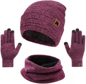 mysuntown Hat Scarf and Glove Set, Women Winter Hats 3-Piece, Beanie Neck Warmer and Touchscreen Gloves for Men