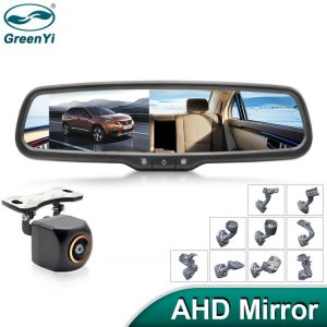 GreenYi 4.3 inch AHD Car Rear View Mirror with Monitor 1000cd Special Original Bracket Support 2 AHD1080P Camera