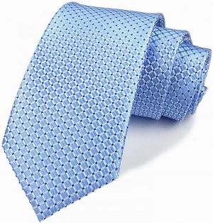 Secdtie Men's Classic Checks Dark Blue Grey Jacquard Woven Silk Tie Necktie