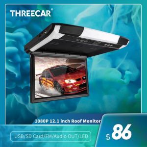 Threecar 1080P 12.1/10.4"Car Monitor Flip Down TFT LCD Automobile Roof Mount Monitors With MP5 Player USB SD Car Ceiling Moni