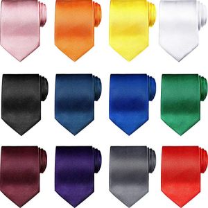 12 Pieces Solid Satin Ties Pure Color Ties Set Business Formal Necktie Tie for Men Formal Occasion Wedding (Various Color)