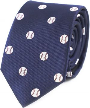 MENDEPOT Sports Baseball Necktie With Box White Baseball Ball Navy Tie