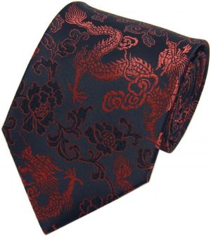 Secdtie Men&#x27;s Silk Tie Dragon Peony Embroidery Woven Wedding Formal Necktie Gift