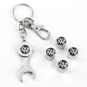 4pcs Car Wheel Air Cap Tire Valve Dust Cap Lug Stem Styling Logo w/Kit Chain For VW Volkswagen Scirocco Jetta Golf Passat Tiguan