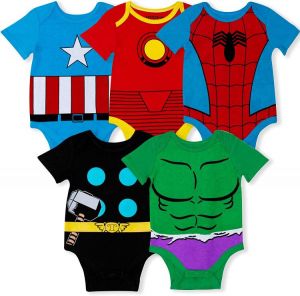 Marvel 5-Pack Avengers Baby Boy Creepers with Iron Man, Captain America, Spiderman, Hulk, & Thor
