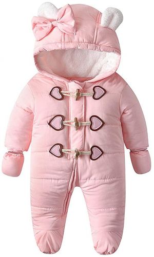 Simplee kids Baby Infant Boys Girls Snowsuit Winter Hooded Footed Warm Jumpsuit Outerwear with Gloves for 3-24 Months