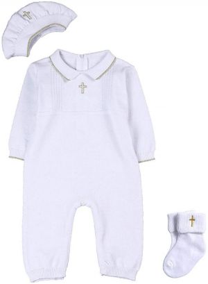 HAPIU Baby Boy Baptism Outfit with Hat and Socks,Christening Outfit-Cross Detail