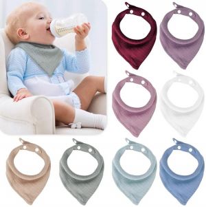 Muslin Baby Bandana Bibs, Absorbent Drool Bibs for Baby Girls & Boys, Size Adjustable Bibs for Newborn/0-12 Months Infant, Neu