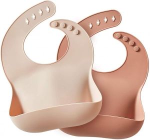 SAMiGO Silicone Bibs for Babies Set of 2 Baby Bibs with Food Catcher for Girls Boys Toddlers