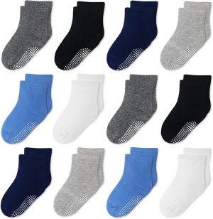 12 Pack Non Slip Toddler Baby Socks with Grips 1-5T Multi Colors, Toddlers Baby Boys Girls Gift